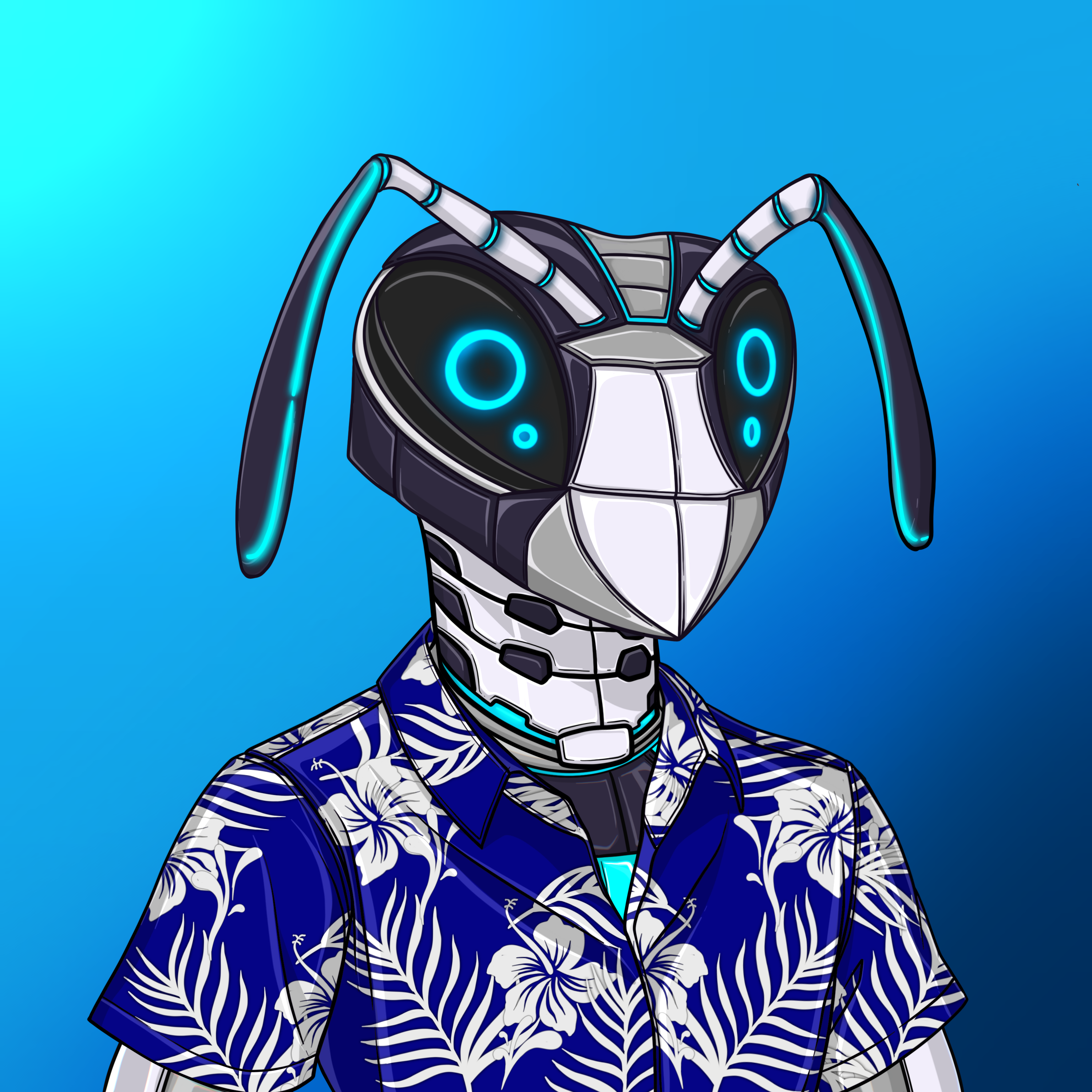 A robotic bee with a hawaii shirt